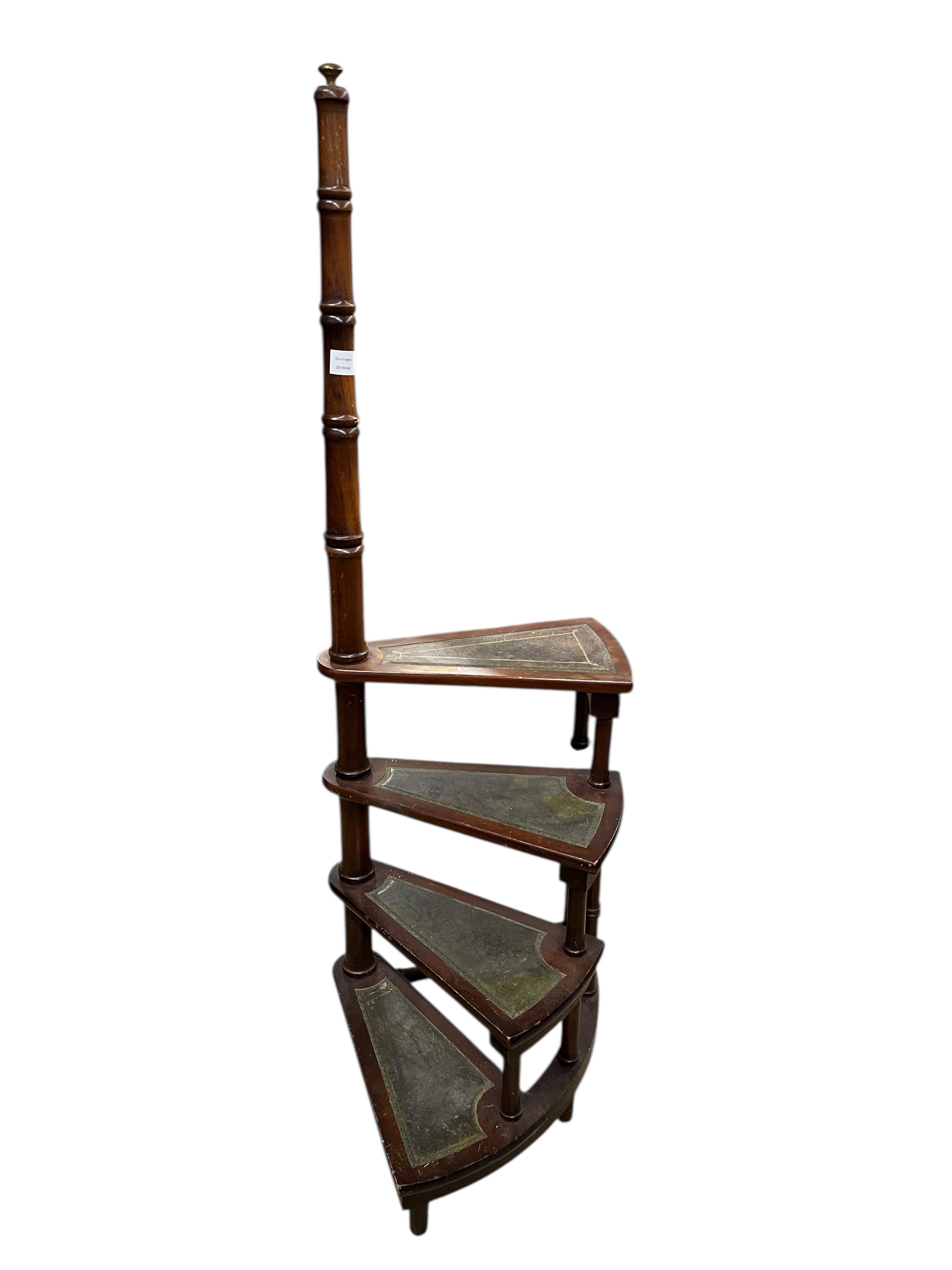 A reproduction mahogany four tread library steps, height 156cm